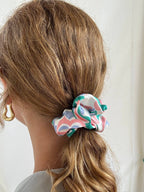 Scrunchie - Hellblau/ Rosa/ Grün Satin Blumen - Recycelt
