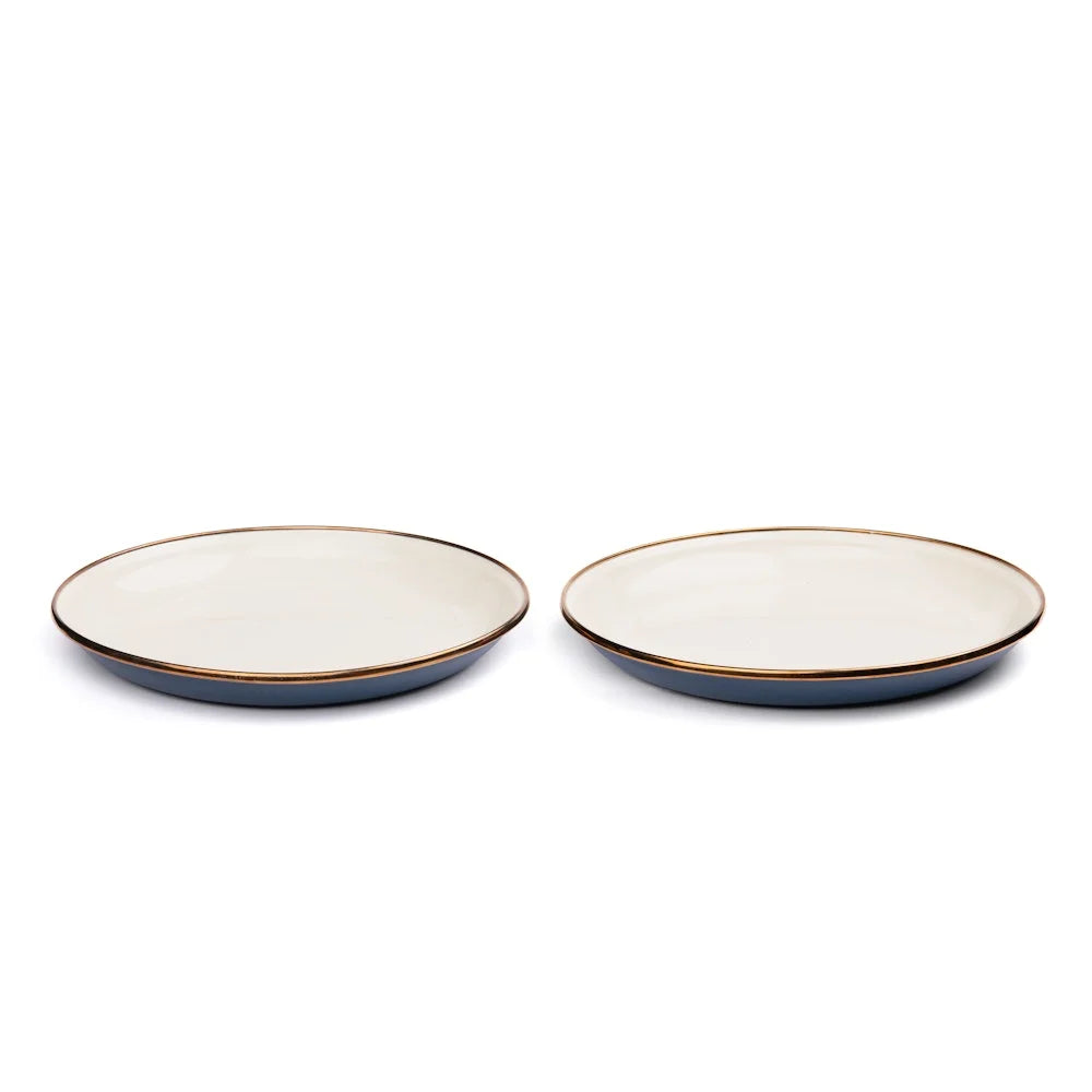 ENAMEL 2-TONE SALAD PLATE SET INDIGO BLUE