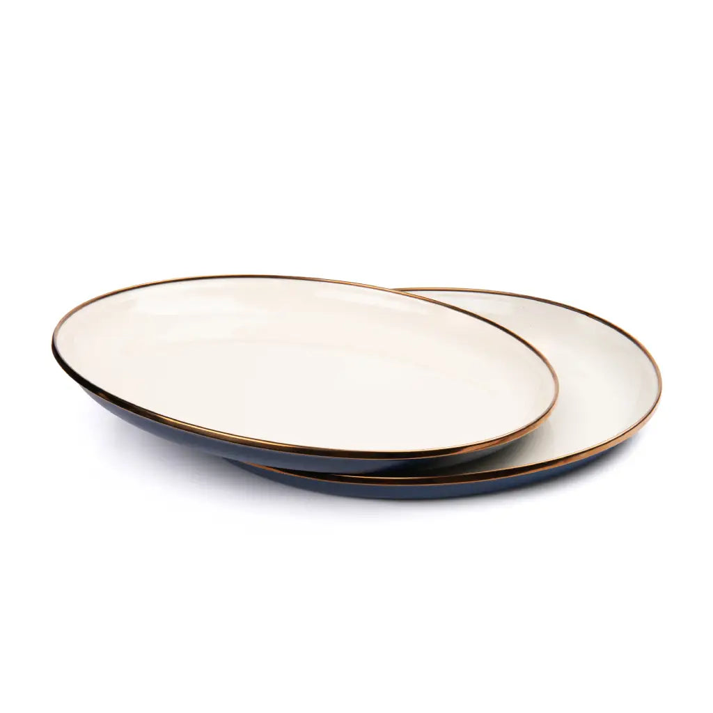 ENAMEL 2-TONE DEEP PLATE SET INDIGO BLUE
