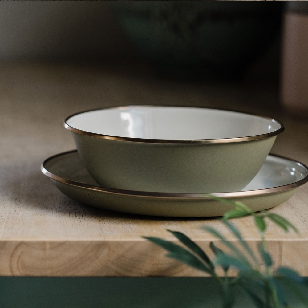 ENAMEL 2-TONE BOWL SET OLIVE
