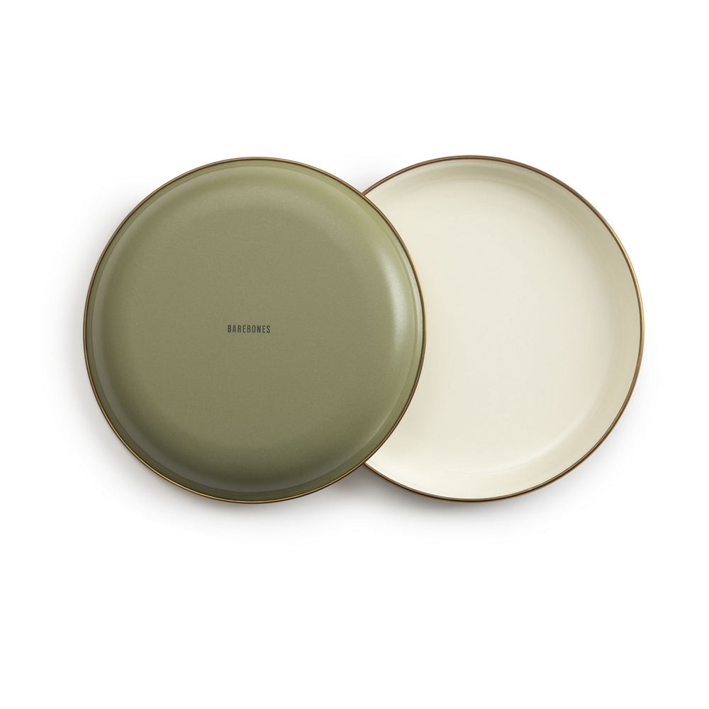 ENAMEL 2-TONE SALAD PLATE SET OLIVE