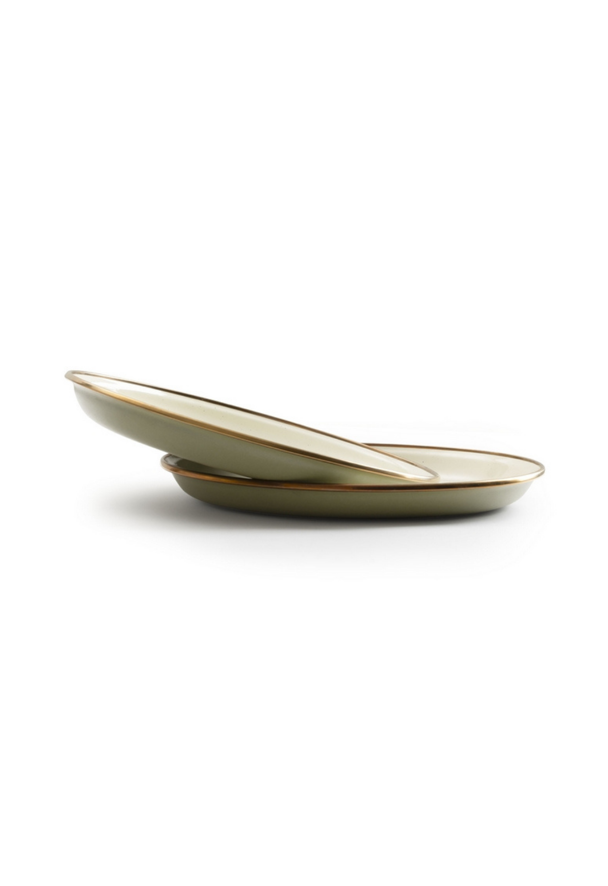 ENAMEL 2-TONE SALAD PLATE SET OLIVE
