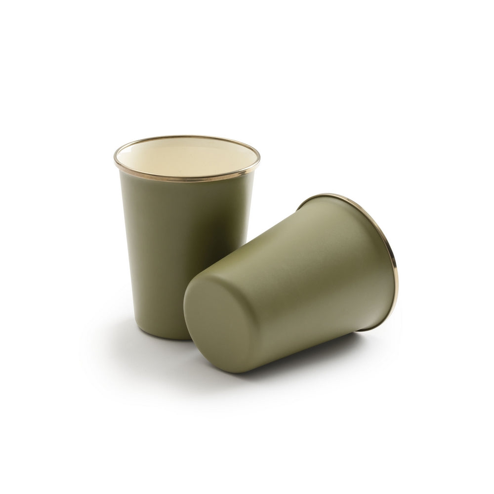 ENAMEL 2-TONE TALL CUP SET OLIVE